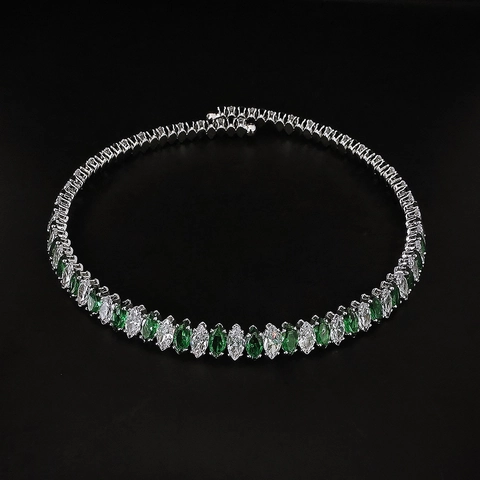 Marquise Cut Green White Zirconia Choker Necklace For Women Elegant Copper Tennis Chain Banquet Party Jewelry Gift