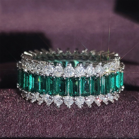 Elegant Copper Rhinestone Wide Band Eternity Ring For Women Multi Color Round Cubic Geometric Fashion Finger Jewelry Anniversary Gift