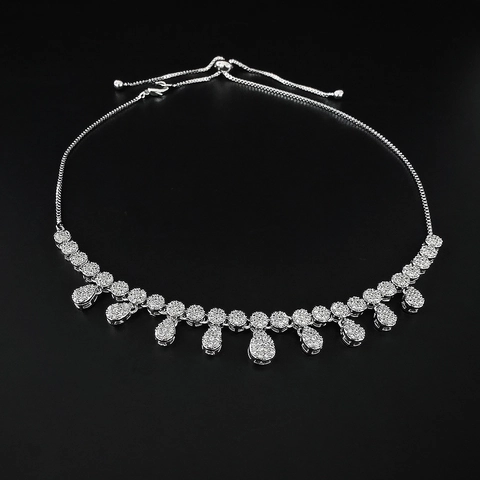 Luxe Koperen Zirconia Waterdruppel Halsketting Voor Vrouwen Elegante Glimmende Traandruppel Hanger Halsketting Voor Bruiloft Banket Feest Sieraden