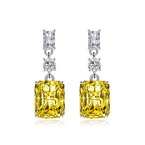 Luxus Kupfer Strahlend Rechteckig Strass Ohrhänger 925 Sterlingsilber Ohrstecker-Stift Für Damen Hochzeits Schmuck