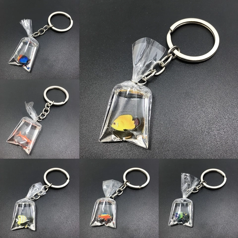 Kreativer Wasserbeutel Fisch Anhänger Schlüsselanhänger Neuheit Tropischer Goldfisch Taschenanhänger Dekoration Harz Schlüsselring Geschenk