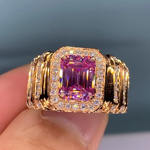 Bague En Zircone Rose Taille Émeraude Luxe Cuivre Couleur Or Rose Micro Pavé CZ Bijoux De Mariage Fiançailles Pour Femmes