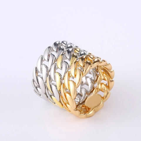 Herren Cuban Link Ring Kupfer Kette Band Hip Hop Punk Stil Klobiger Polierter Schmuck Streetwear Accessoire