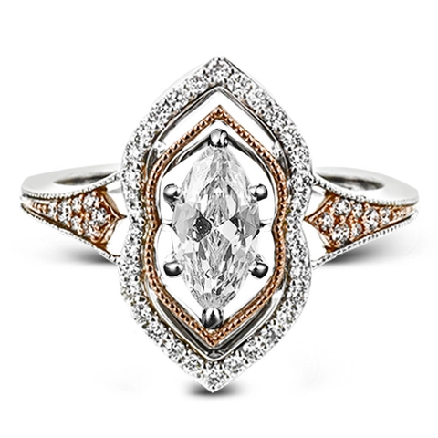 Marquise Cut Zircon Ring Copper Two-Tone Halo Vintage Style Jewelry For Women