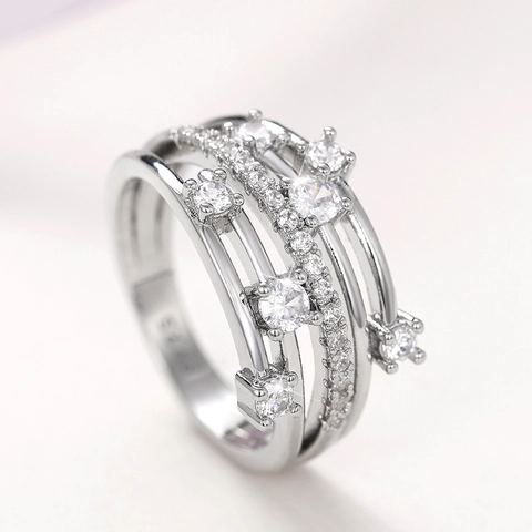 Anillo Cruzado De Capas Múltiples Micro Pave Circón Cobre Joyería De Moda Mujer Chapado En Oro Blanco Creativo