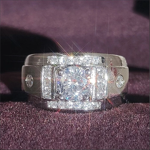 Trendiger Herren Ring Mit Breitem Band Kupfer Zirkonia Rundschliff Versilbert Geometrischer Fingerring Schmuck Zubehör