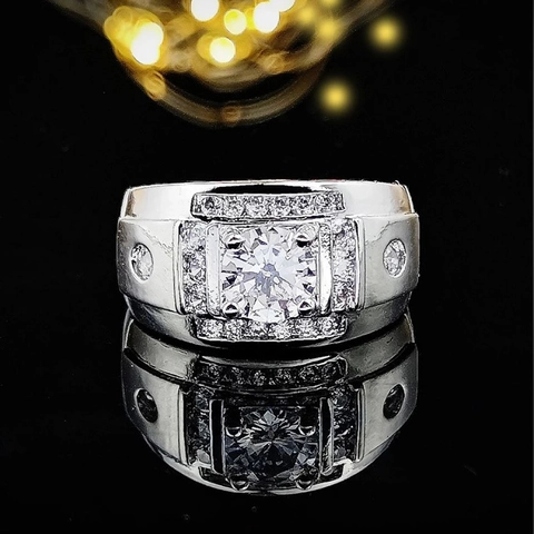 Trendiger Herren Ring Mit Breitem Band Kupfer Zirkonia Rundschliff Versilbert Geometrischer Fingerring Schmuck Zubehör