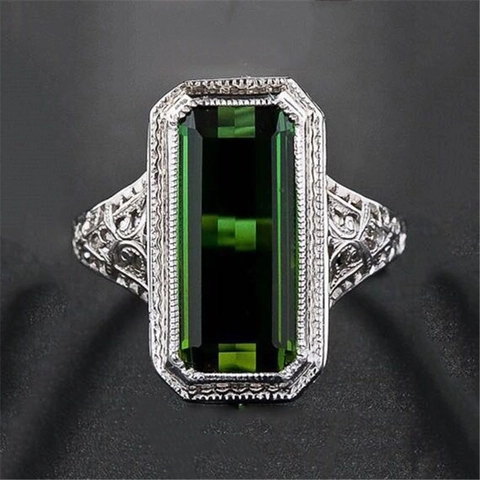 Anello Vintage in Rame Con Zirconia Cubica Verde Taglio Smeraldo Donna Filigrana Traforata Galvanico Lusso Fidanzamento Gioielli