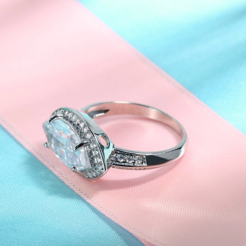 Marquise Cut Zircon Engagement Ring Platinum Plated Copper Punk Style Halo Finger Ring For Women Wedding Party Jewelry