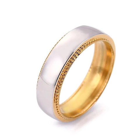 Mode Zwei Töne Kupfer Band Ring Für Herren Damen Gerändelte Kante Poliert Geometrischer Fingerring Schmuck Zubehör Geschenk