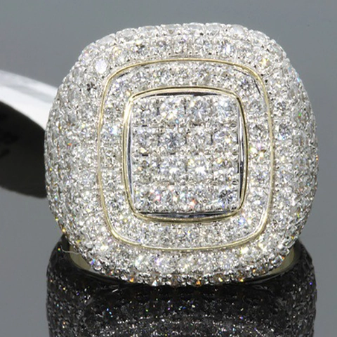 Hip Hop Iced Out Pave Strass Kupfer Ring Für Herren Luxuriöser Quadratischer Siegelring Geometrisch Gold Vergoldet Modeschmuck Geschenk