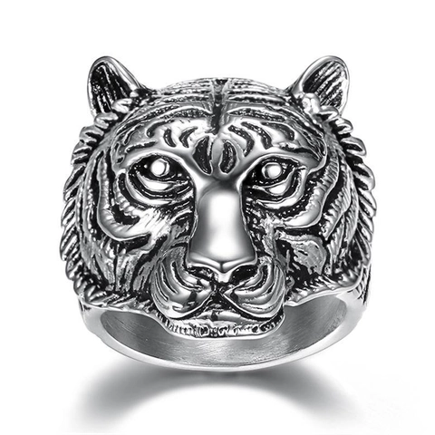 Vintage Tiger Head Ring Men Women Gold Silver Plated Copper Cool Animal Punk Biker Jewelry Carved Finger Ring Gift