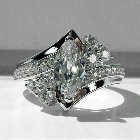 Anillo De Zirconia Cúbica Talla Marquesa Cobre Brillante Racimo De Cristal Joyería De Boda Compromiso Para Mujeres Geometría Regalo