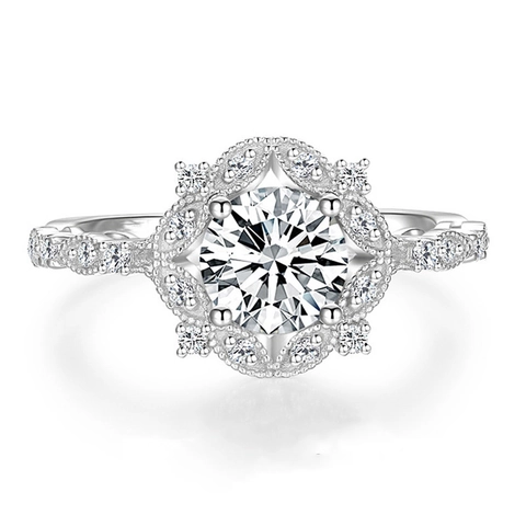 Luxury 1 Carat Moissanite Ring For Women Silver Plated Copper Adjustable Pear Round Cluster Zirconia Ring Jewelry Gift