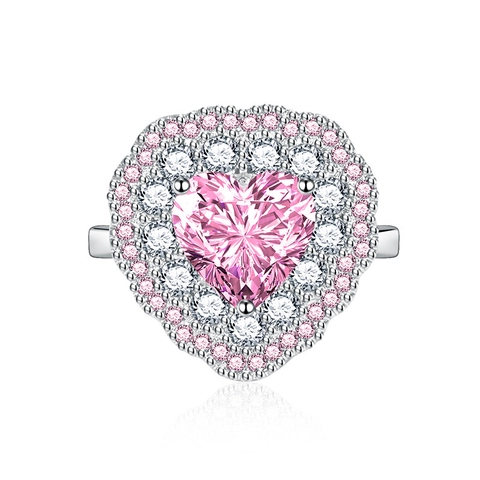 Luxury Heart Shaped Ring For Women Copper Rhinestone Purple Pink Gem Adjustable Band Elegant Fashion Jewelry Gift