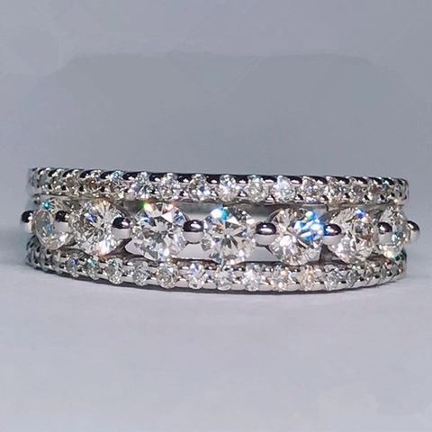 Elegant Multi Row Cubic Zirconia Ring Copper White Gold Color Hollow Pave Setting Fashion Jewelry For Women