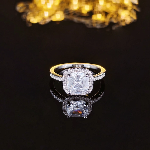 Luxury Cushion Cut Zirconia Halo Ring For Women Copper Gold Silver Plated Elegant Wedding Engagement Jewelry Fashion Finger Ring