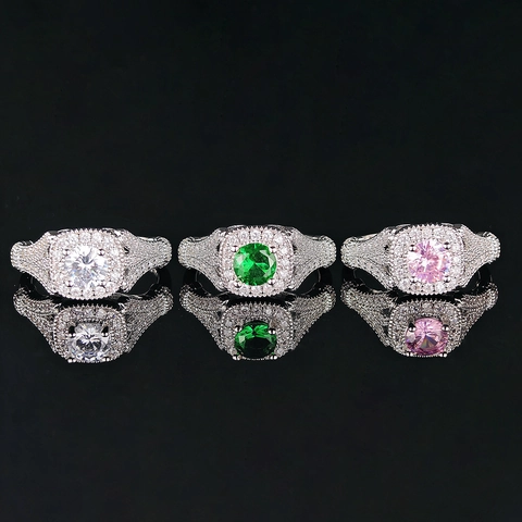 Anillo Halo de Cobre de Lujo con Circonia Redonda para Mujer Moda Único Elegante Incrustado Pavé Band Boda Fiesta Joyería