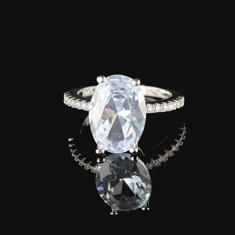 Anillo de Cobre de Lujo con Circonia Ovalada para Mujer Elegante Galvanizado Incrustado Aniversario Boda Joyería de Moda Regalo