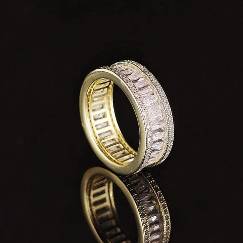 Hip Hop Trendy Kupfer Baguette Strass Ring Für Herren Damen Galvanisiert Luxus Vollbesetzt Mit Strass Ewigkeit Fingerring Schmuck