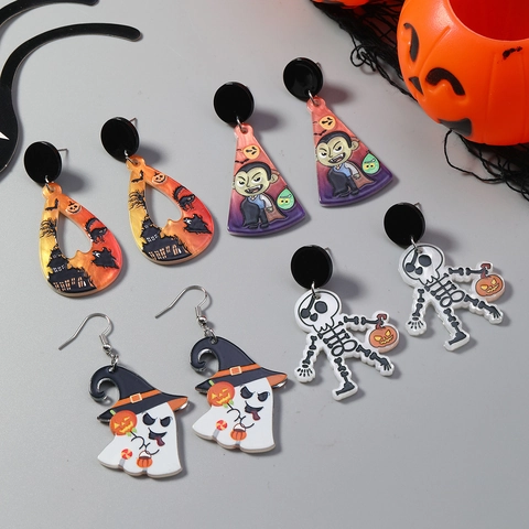 Halloween Cartoon Gespenst Totenkopf Vampir Acryl Ohrhänger Trendig Originell Gruselig Party Schmuck Für Damen Mädchen Neuheit Ohrring