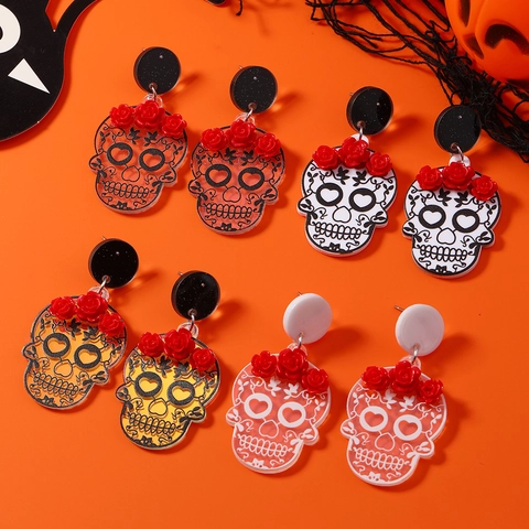 Orecchini a Forma di Teschio di Zucchero Halloween Gotico Giorno dei Morti in Acrilico con Perno in Acciaio Inossidabile per Unisex