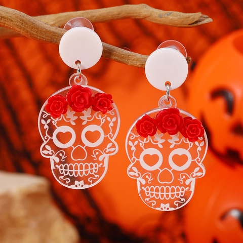 Orecchini a Forma di Teschio di Zucchero Halloween Gotico Giorno dei Morti in Acrilico con Perno in Acciaio Inossidabile per Unisex