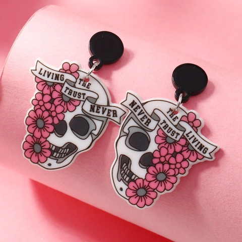 Halloween Gothic Acrylic Drop Earrings Snake Tombstone Skull Coffin Painted Double Sided Spooky Party Jewelry For Women Men
