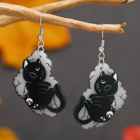 Pendientes Colgantes de Acrílico Divertidos de Halloween Con Poste de Acero Inoxidable Calabaza Esqueleto Gato Negro Joyería Mujer