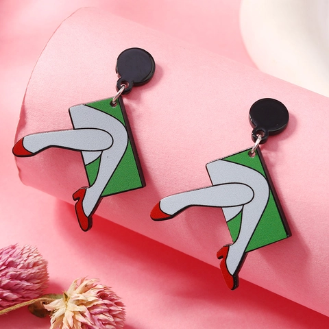 Quirky Pop Art Acrylic Drop Earrings For Women Cartoon Rose High Heels Printed Geometric Round Triangle Fashion Jewelry Earrings