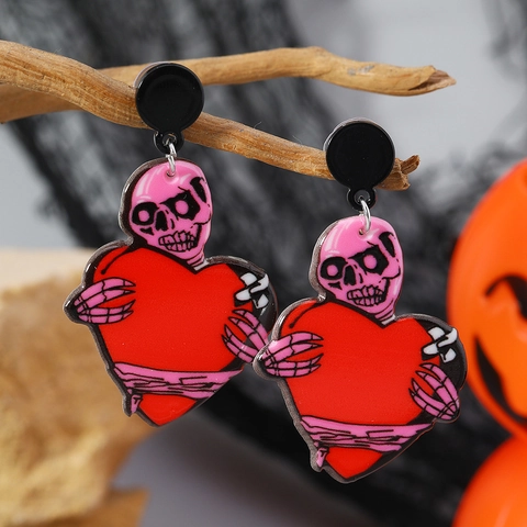 Halloween Gothic Acryl Totenkopf Herz Ohrhänger Gruselige Flamme Rippenkäfig Pik Rose Ohrringe Punk Party Schmuck Damen