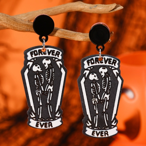 Halloween Gothic Acrylic Skull Raven Coffin Drop Earrings With Stainless Steel Earring Post For Women Horror Party Jewelry