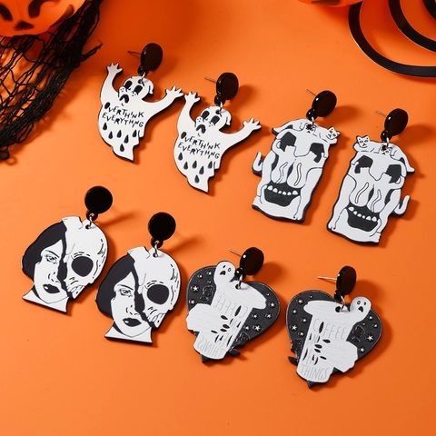 Halloween Ακρυλικά Σκουλαρίκια Φάντασμα Νεκροκεφαλή για Γυναίκες Γοτθικό Τρόμου Καρδιά Γάτα Τυπωμένα Κοσμήματα Πάρτι