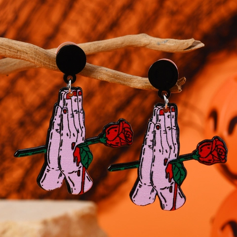 Halloween Acrylic Drop Earrings Ghost Hand Rose Poison Bottle Pattern Gothic Stud Earrings For Women Festive Party Jewelry