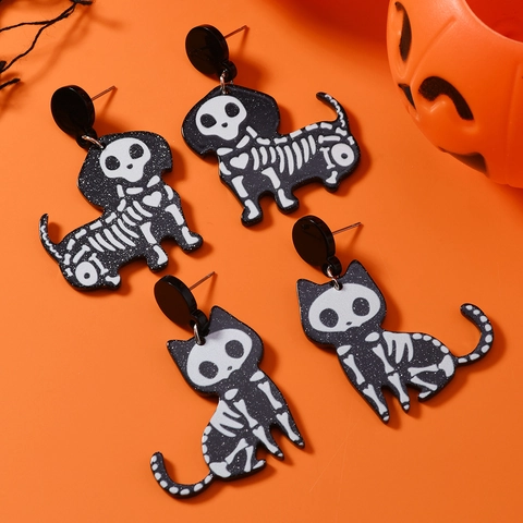 Σκουλαρίκια Καρφωτά Σκελετός Ζώου Τρόμου Halloween Μαύρο Ακρυλικό Γάτα Dachshund Οστό Γοτθικό Πάρτι για Γυναίκες