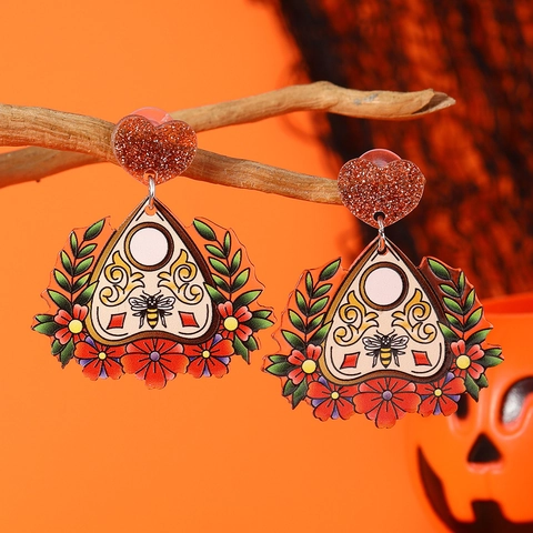 Halloween Quirky Acrylic Dangle Earrings Gothic Mushroom All-seeing Eye Floral Geometric Statement Glitter Heart Drop Earrings Jewelry