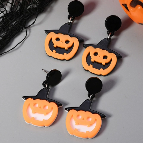 Pendientes Colgantes de Acrílico con Calabaza y Sombrero de Bruja de Halloween para Mujer Joyería Gótica de Fiesta de Halloween