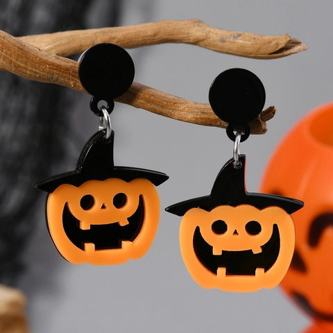 Pendientes Colgantes de Acrílico con Calabaza y Sombrero de Bruja de Halloween para Mujer Joyería Gótica de Fiesta de Halloween