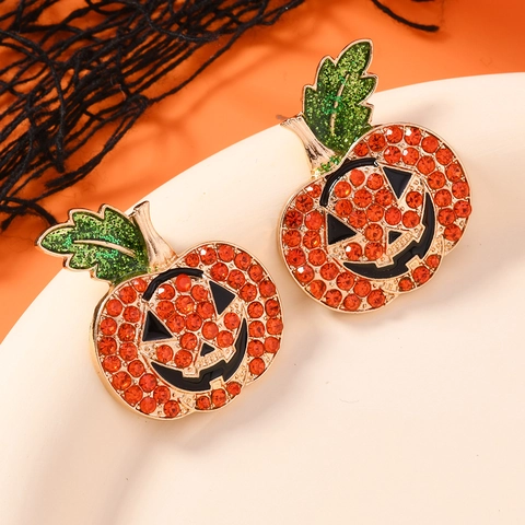 Halloween Pumpkin Stud Earrings Alloy Rhinestone Artificial Pearl Jack-O-Lantern Earring For Women Festival Party Jewelry Gift