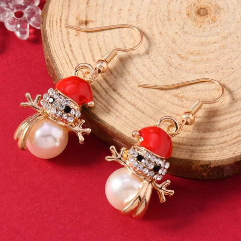 Orecchini Pendenti a Forma di Pupazzo di Neve in Lega Natalizia Con Strass e Perla Artificiale Gioielli Natalizi per Donna