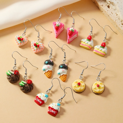 Schattige Acryl Dessert Oorbellen Met Roestvrijstalen Stift Aardbeientaart Ijs Wafel Voor Dames Sieraden