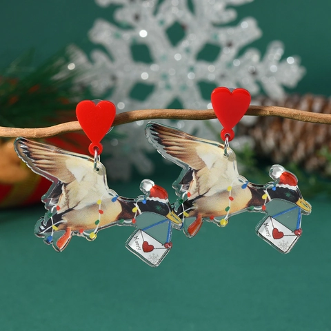 Funny Christmas Animal Acrylic Earrings For Women Cartoon Cat Dog Elk Highland Cow Rooster Duck Drop Earrings Jewelry Gift