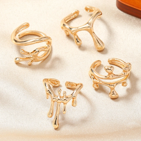 Bagues Ouvertes en Métal Liquide en Alliage Minimaliste pour Femmes Ensemble de Bagues Or Argent Abstraites Géométriques Creuses Cadeau Bijoux de Mode