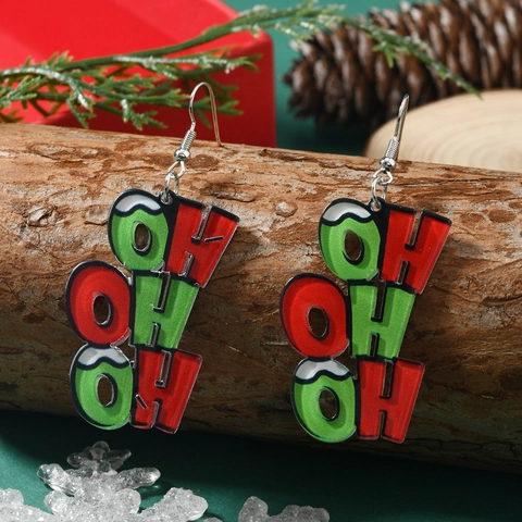 Orecchini Pendenti a Forma di Lettera HO HO HO in Acrilico Natalizi per Uomo Donna Rosso Verde Gioielli per Feste di Capodanno