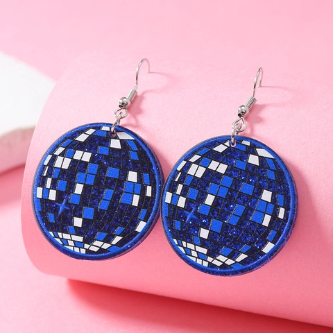 Retro Checkerboard Acrylic Disco Ball Earrings Colorful Sequin Heart Round Plaid Dangle Earrings For Women Y2K Party Accessories