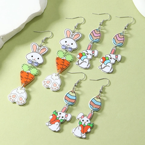 Pendientes Colgantes de Acrílico de Pascua Conejo Zanahoria Huevo para Mujer Lindos Dibujos Animados Animal Flor Girasol Joyería de Fiesta