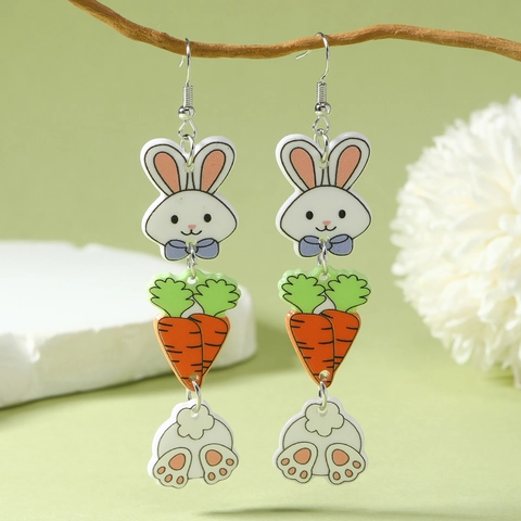 Pendientes Colgantes de Acrílico de Pascua Conejo Zanahoria Huevo para Mujer Lindos Dibujos Animados Animal Flor Girasol Joyería de Fiesta