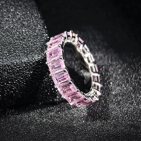 Women's Luxury Emerald Cut Cubic Zirconia Eternity Ring Copper Pave Band Gold Rose Gold Silver Color Fashion Jewelry Ring