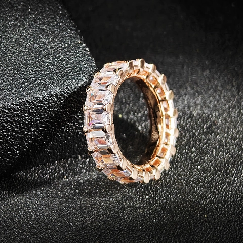 Women's Luxury Emerald Cut Cubic Zirconia Eternity Ring Copper Pave Band Gold Rose Gold Silver Color Fashion Jewelry Ring