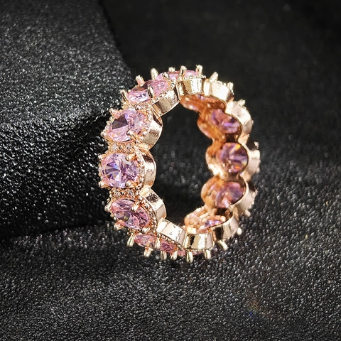 Oval Cut Zirconia Eternity Ring Women Fashion Copper Inlaid Full Band Engagement Wedding Ring Luxury Finger Jewelry Gift